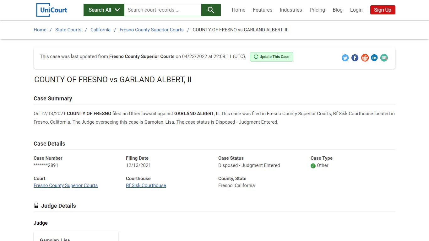 COUNTY OF FRESNO vs GARLAND ALBERT, II | Court Records ...